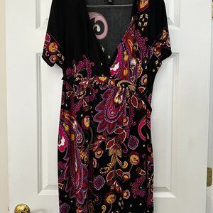Snap Deep V Black/Multi Dress with Belt, 2X
